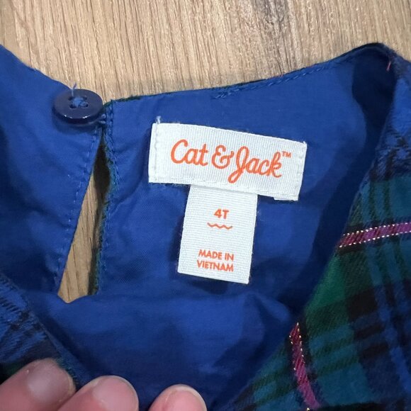 Cat & Jack Blue Green Red Plaid Christmas Church Long Sleeve Dress Size 4T - Picture 4 of 5